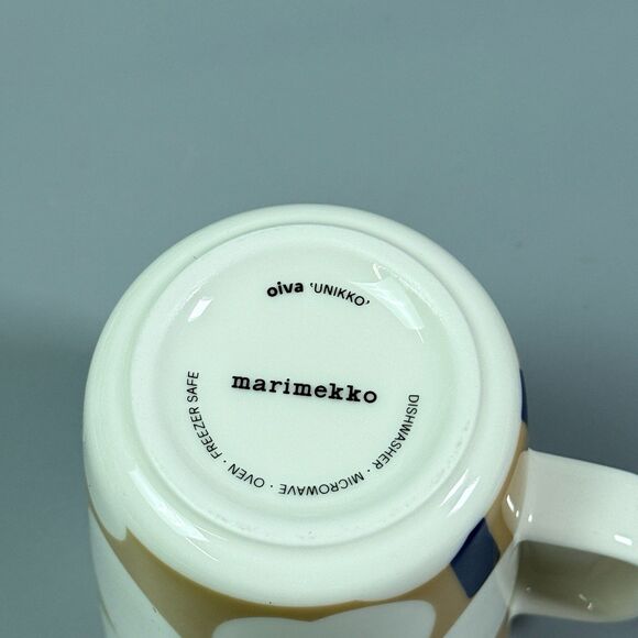 Marimekko Oiva Unikko Mug Cup Blue Bronze White Stoneware Floral - Picture 5 of 7